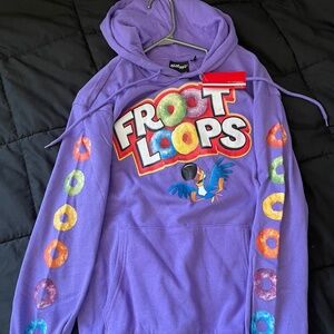 Kelloggs Froot Loops BNWT Adult S/M/L unisex purple hoodie with Toucan Sam!